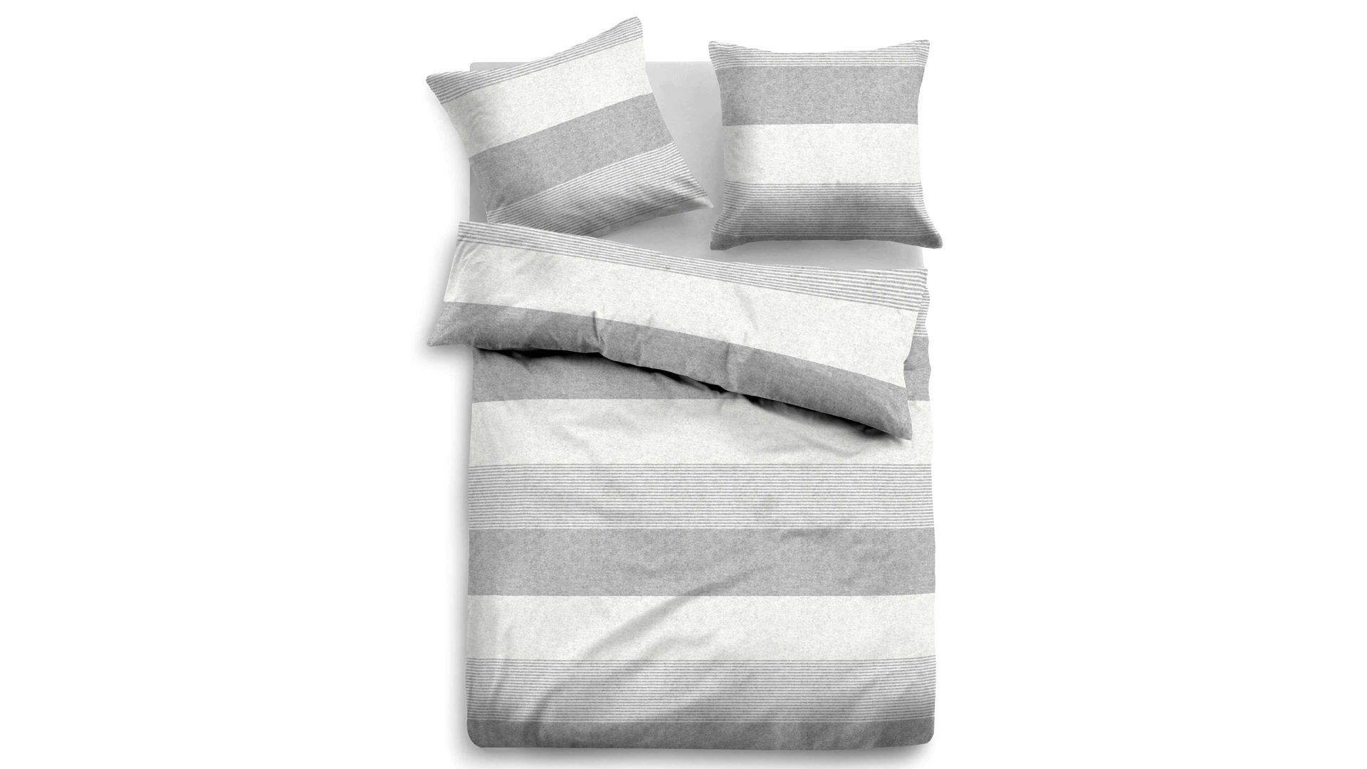 Bettwäsche-Set Biberna aus Stoff in Grau TOM TAILOR Flanell-Bettwäsche Streifen Quer graue Streifen – ca. 155 x 220 cm