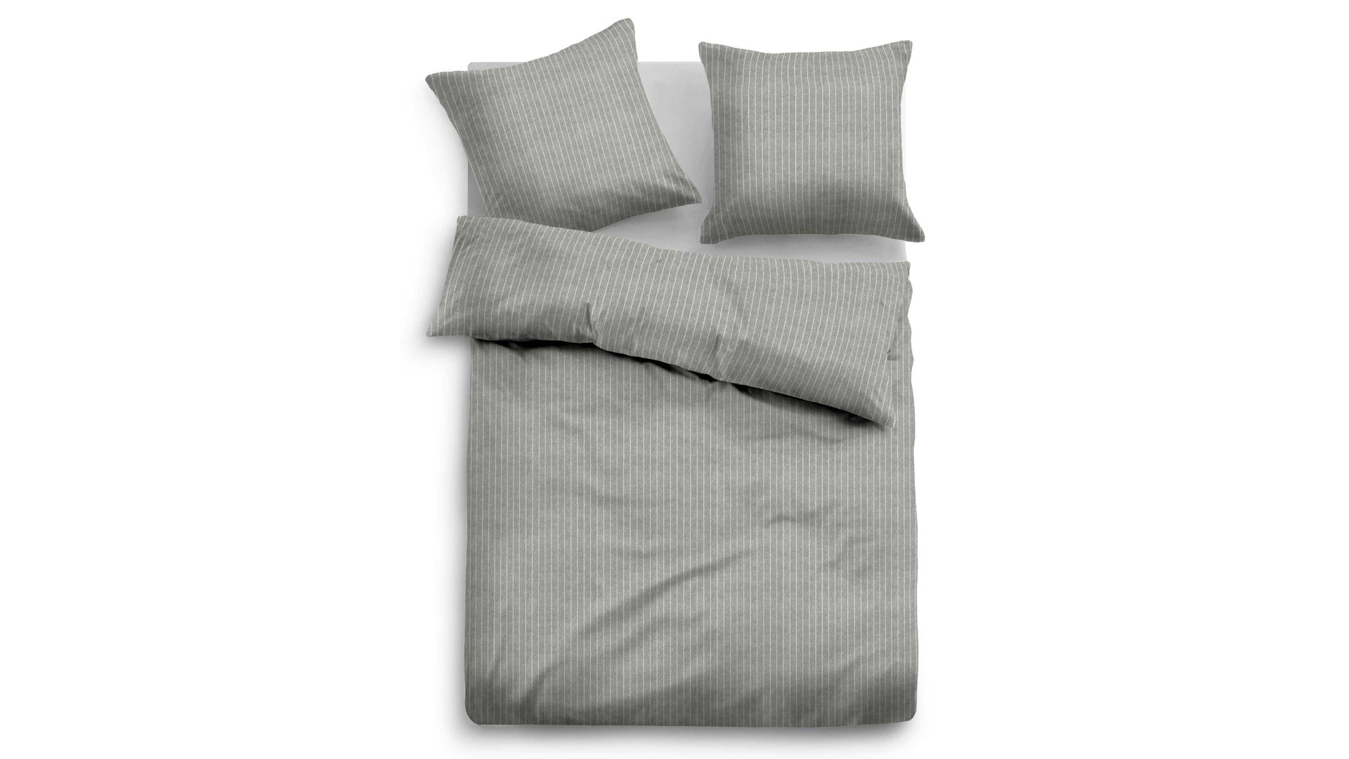 Bettwäsche-Set Biberna aus Stoff in Grau TOM TAILOR Flanell-Bettwäsche Feine Längsstreifen grauer Nadelstreifen – ca. 135 x 200 cm