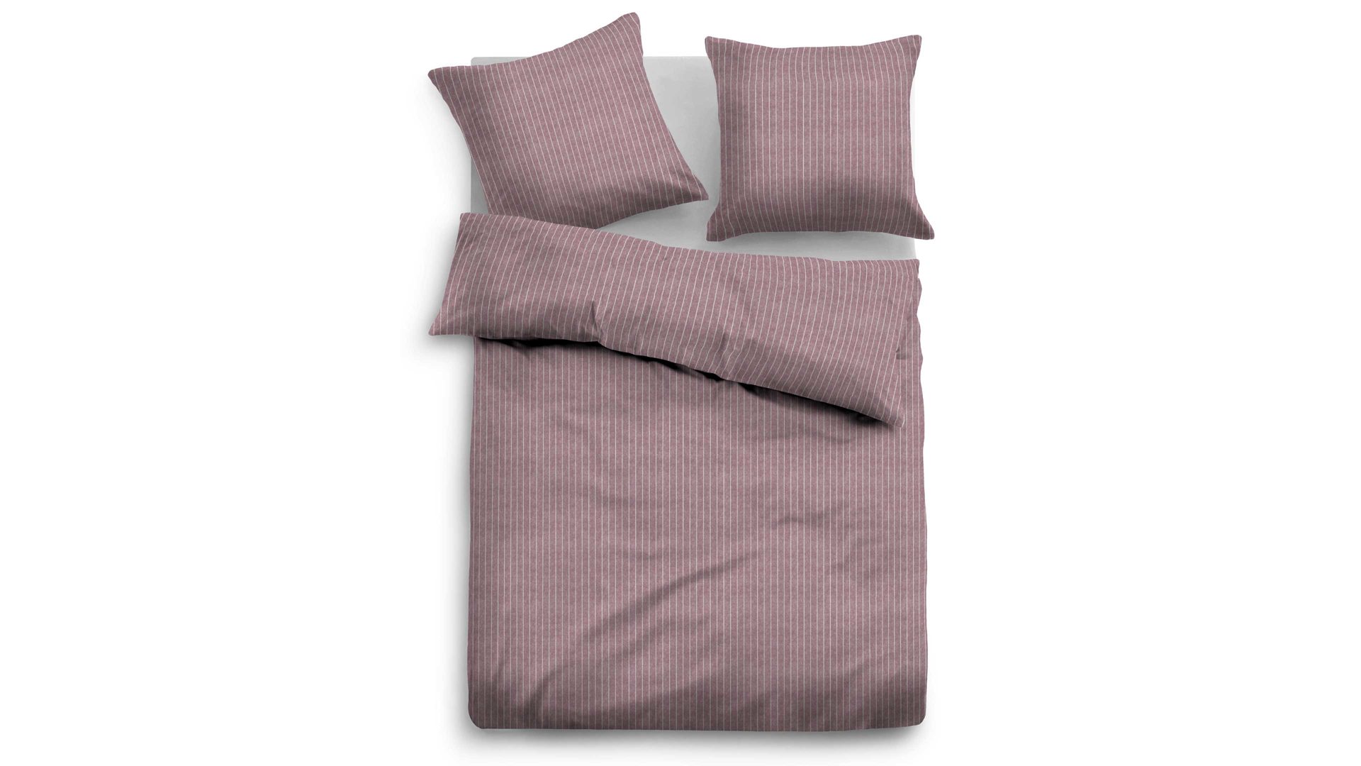 Bettwäsche-Set Biberna aus Stoff in Lila TOM TAILOR Flanell-Bettwäsche Feine Längsstreifen mauvefarbener Nadelstreifen – ca. 155 x 220 cm