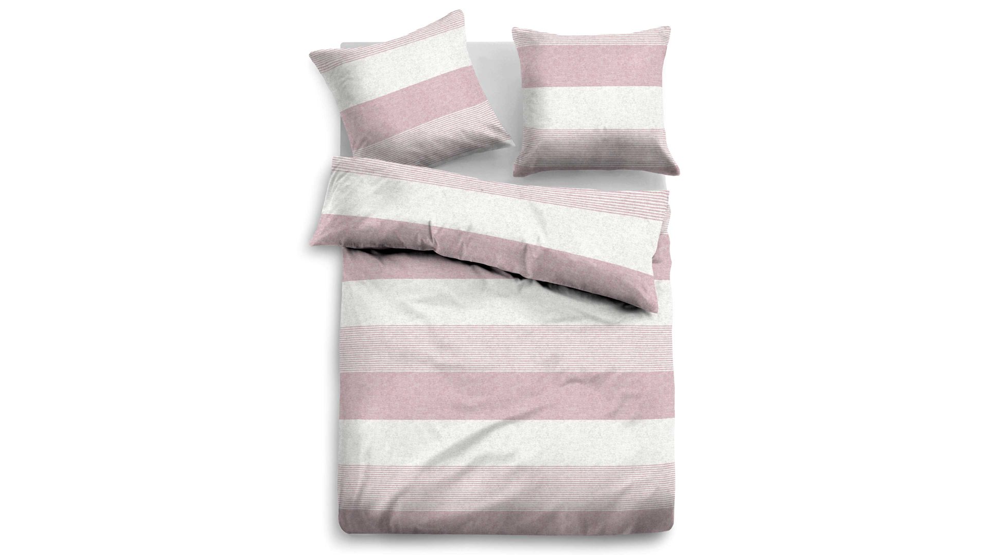 Bettwäsche-Set Biberna aus Stoff in Pastell TOM TAILOR Flanell-Bettwäsche Streifen Quer rosefarbene & graue Streifen – ca. 155 x 220 cm