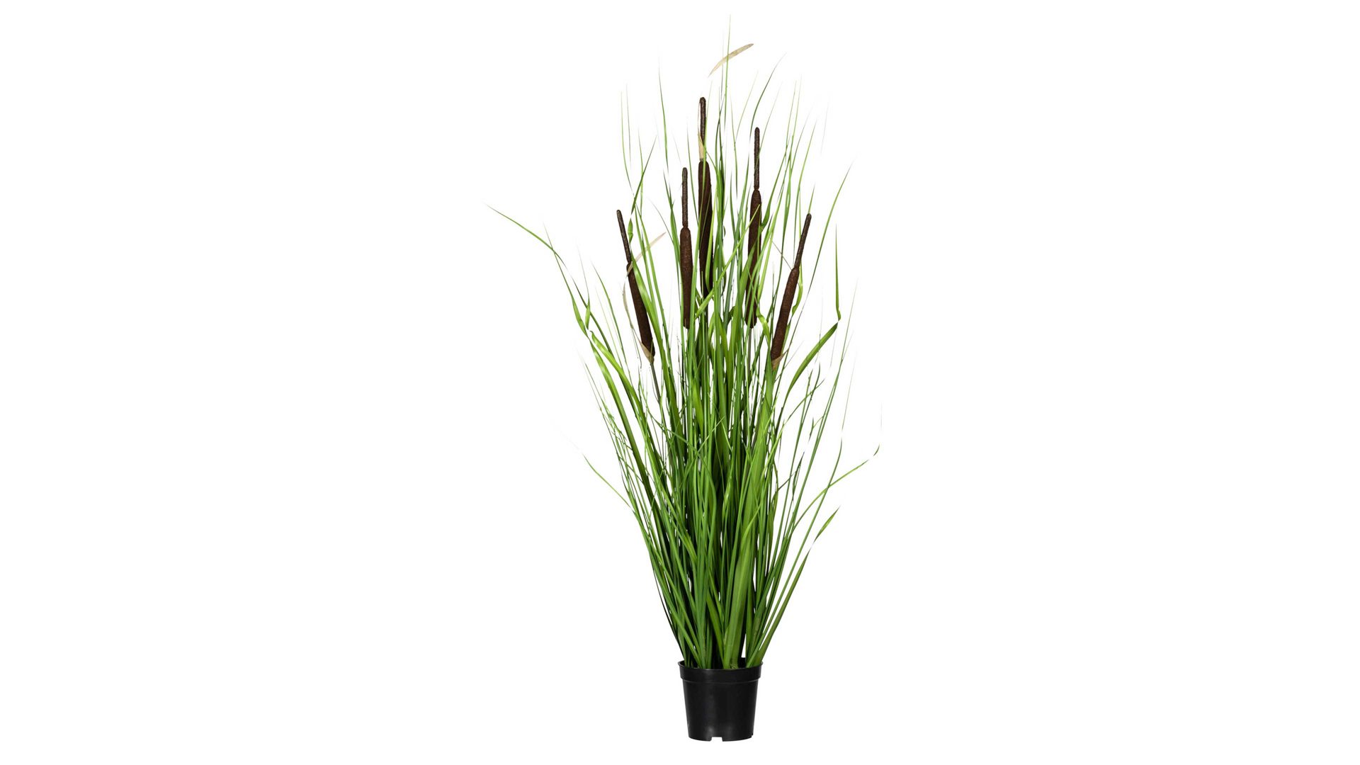 Pflanze Gasper aus Kunststoff in Grün Grasbusch mit Schilfkolben grüner Kunststoff & schwarzer Topf – Höhe ca. 90 cm