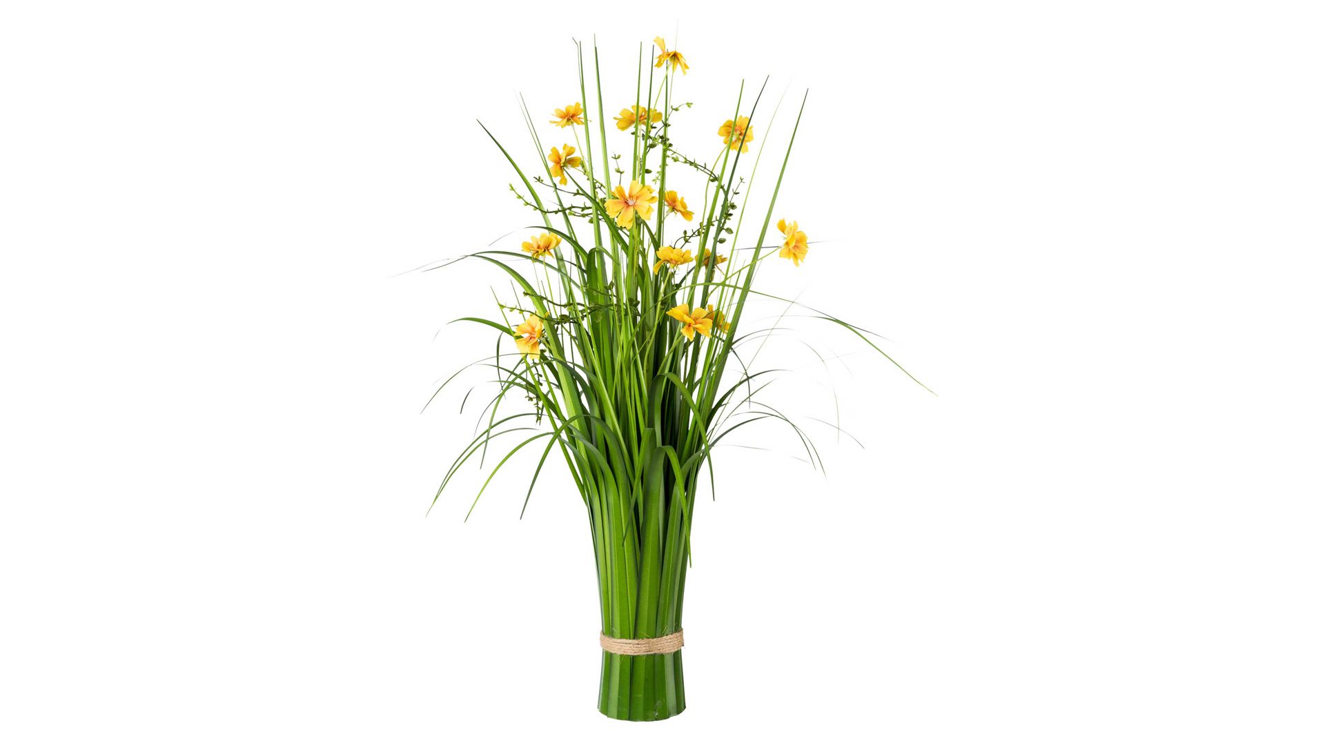Pflanze Gasper aus Stoff in Gelb Grasbusch mit Cosmeablüten gelbe Textilblüten & Gras – Höhe ca. 67 cm