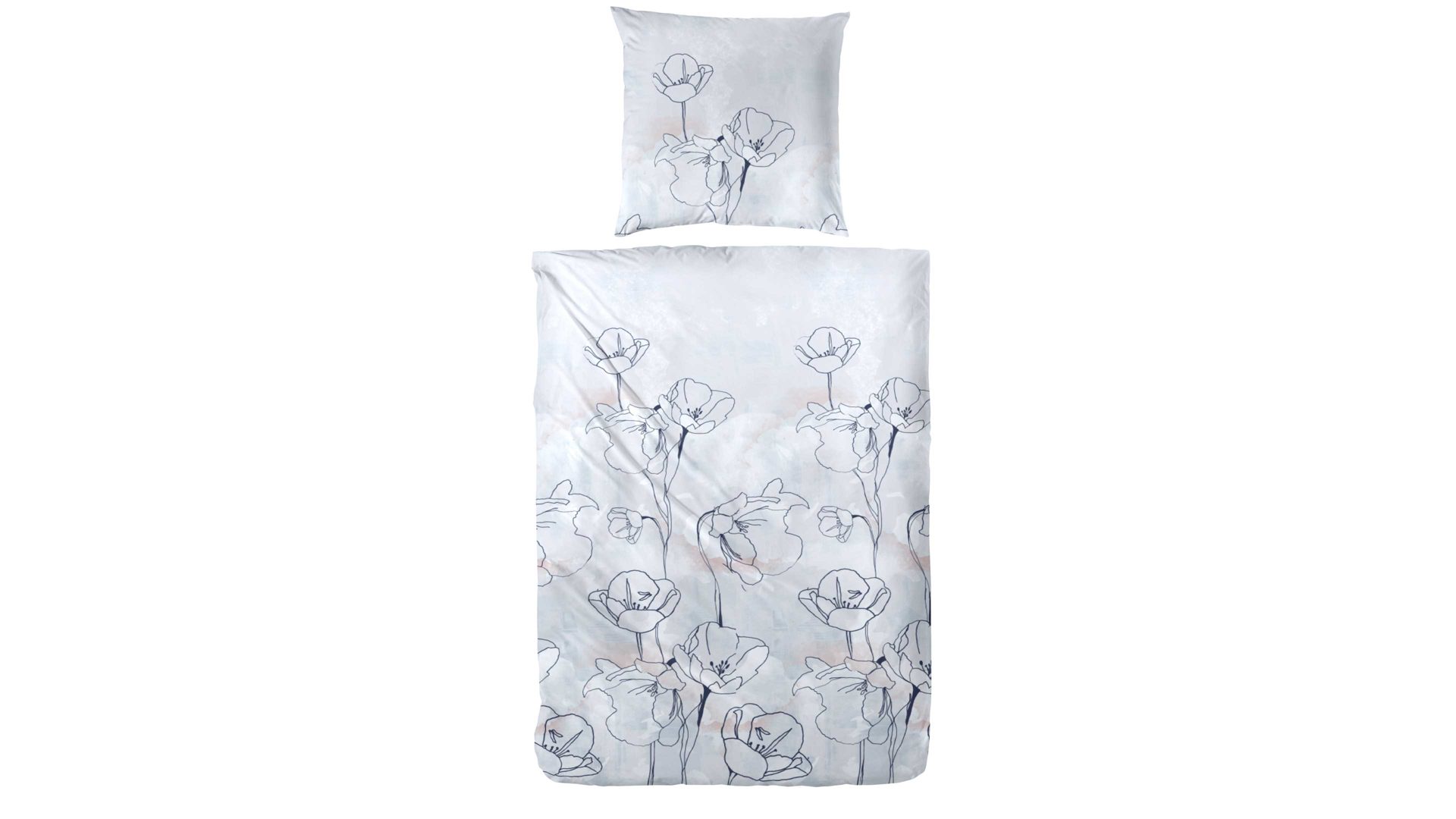 Bettwäsche-Set H.g. hahn haustextilien aus Stoff in Grau Bettwäsche-Set zweiteilig, ca. 135 x 200 cm - graublaues Blumenmuster