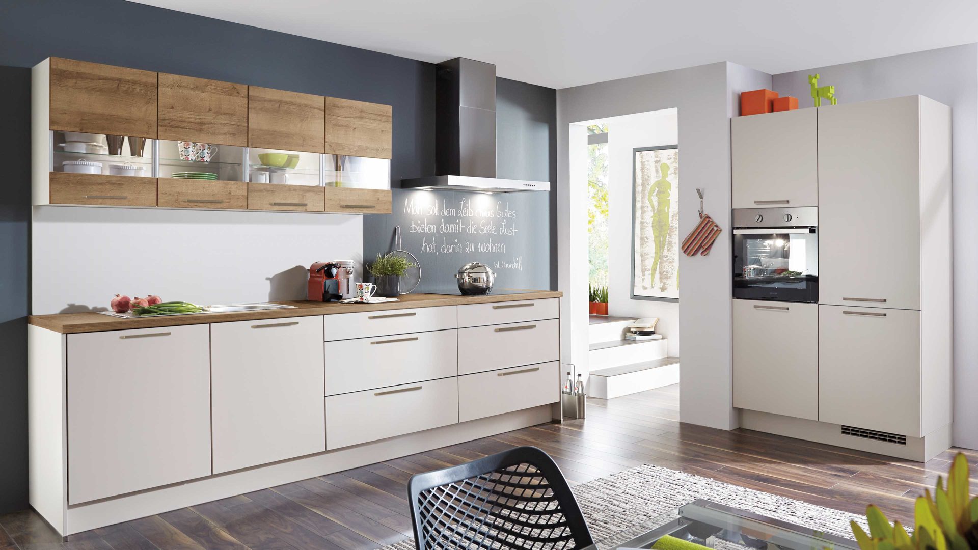 Einbauküche Nobilia® aus Holz in Holzfarben Hell nobilia® Einbauküche Speed mit gorenje Elektrogeräten Weiß & Eiche Havanna - zweizeilig