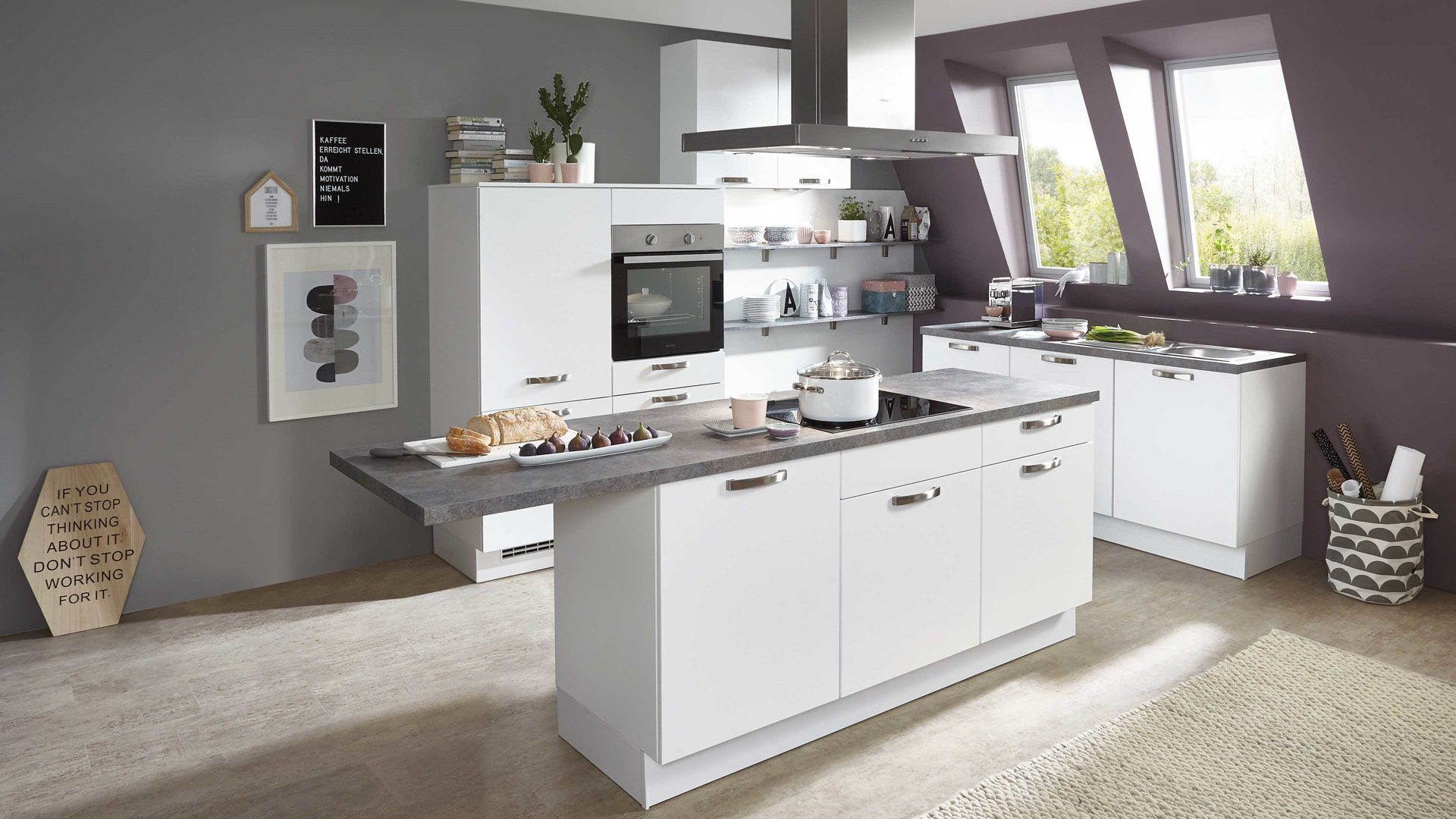 Einbauküche Nobilia® aus Holz in Metallfarben nobilia® Einbauküche Speed mit gorenje Elektrogeräten Alpinweiß & Rusty Plates - dreizeilig