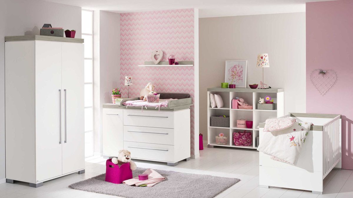 Komplettzimmer Paidi aus Holz in Weiß PAIDI Babyzimmer Kira mit Bett, Wickelkommode und Kleiderschrank Babyzimmer Kira - kreideweiß