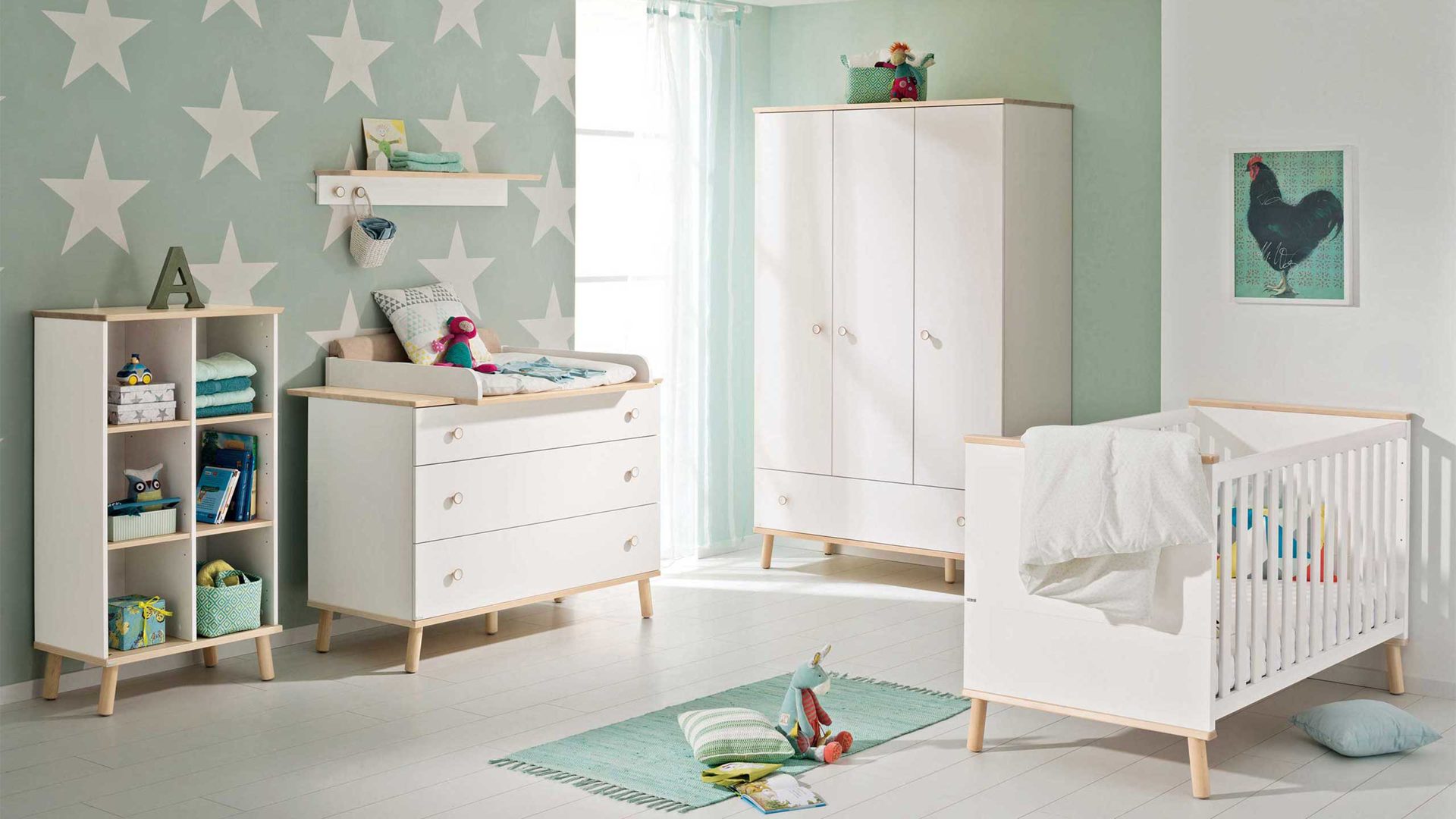 Komplettzimmer Paidi aus Holz in Weiß PAIDI Babyzimmer Ylvie mit Bett, Wickelkommode und Kleiderschrank Babyzimmer Ylvie - kreideweiß