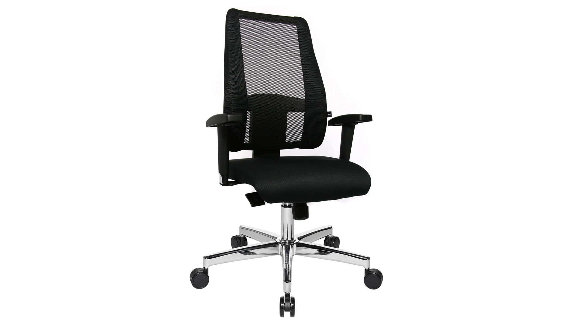 Chefsessel Topstar aus Metall Stoff in Schwarz Silber TOPSTAR Drehstuhl Chefsessel ORTHOSEDIS 60 Sitz & Netzrücken schwarz, Gestell Aluminium