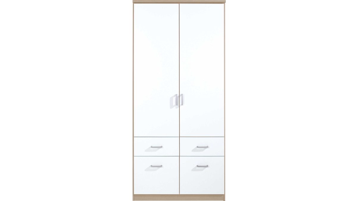 Kleiderschrank Rauch aus Holz in Weiß rauch BLUE Kleiderschrank Bremen für ordentliche Schlafzimmer Sonoma Eiche & Alpinweiß - zwei Türen & vier Schubladen