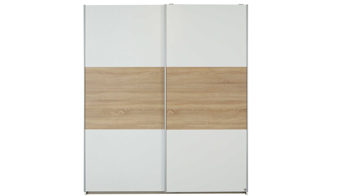 Kleiderschrank Rauch aus Holz Nachbildung in Weiß Holzfarben Hell RAUCH Schwebetürenschrank Nelas - Kleiderschrank Alpinweiß & Sonoma Eiche - zwei Türen, Breite ca. 175 cm