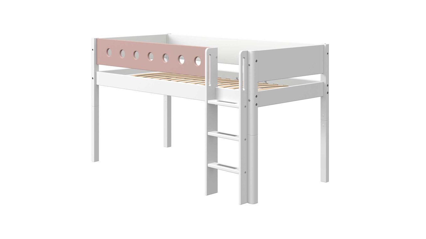 Einzelbett Flexa aus Holz in Rosa FLEXA White Halbhohes Bett mit senkrechter Leiter 90x200 cm weiß - rose