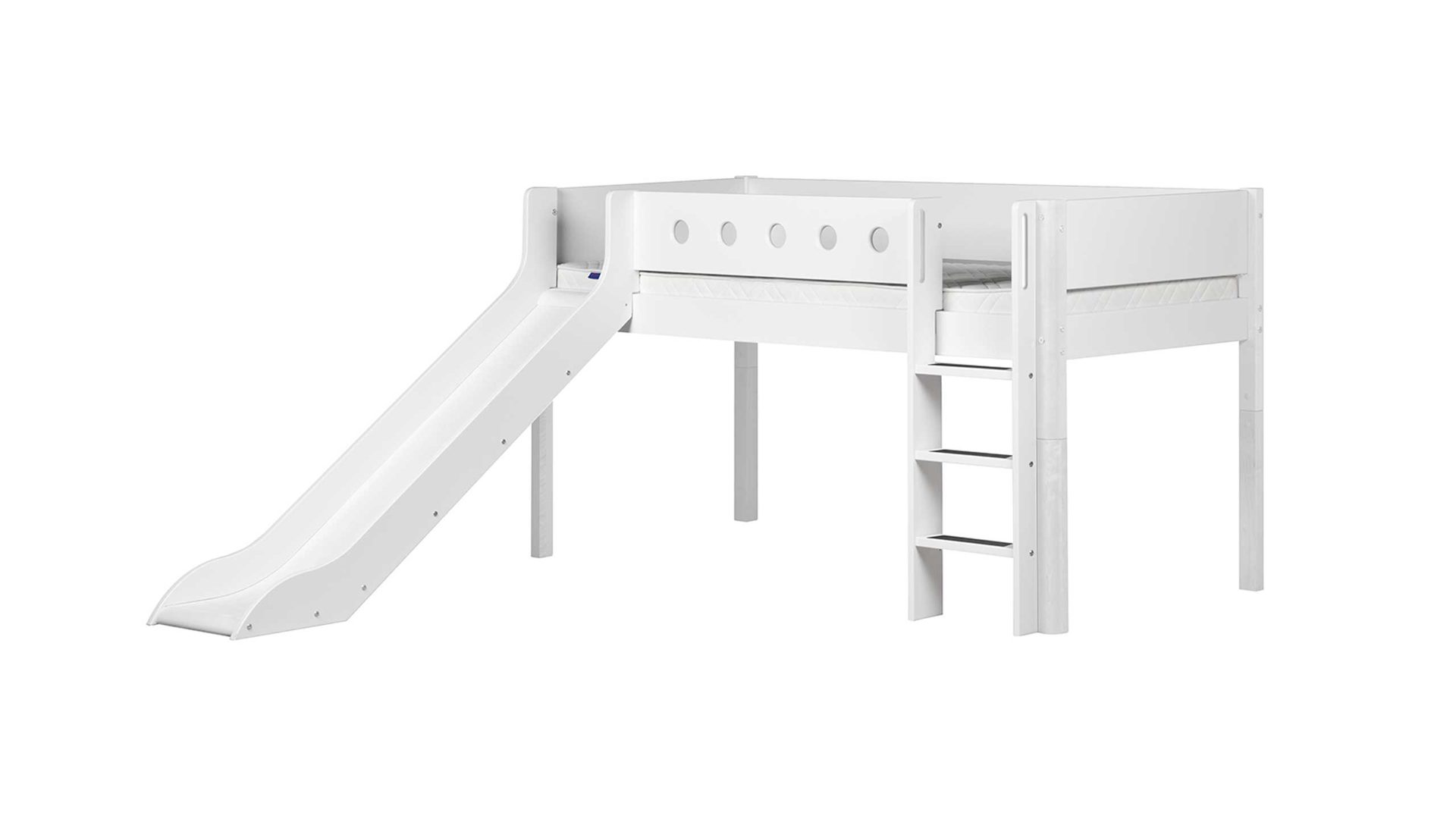 Einzelbett Flexa aus Holz in Weiß FLEXA White Halbhohes Bett mit senkrechter Leiter + Rutsche 90x200 cm weiß - weiß