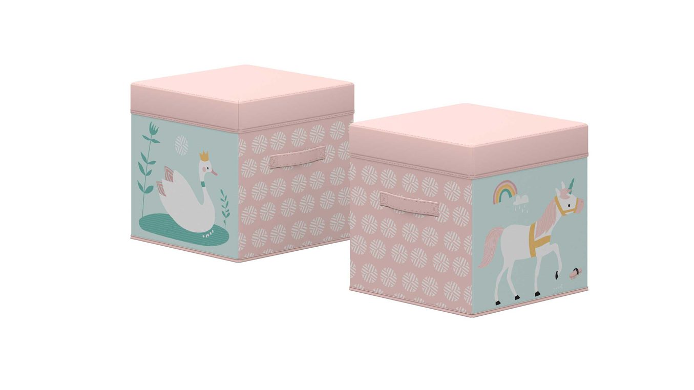 Aufbewahrungsbox Flexa aus Holz in Rosa FLEXA Aufbewahrungboxen-Set Prinzessin rosa & türkiser Baumwollbezug – ca. 31 x 31 cm