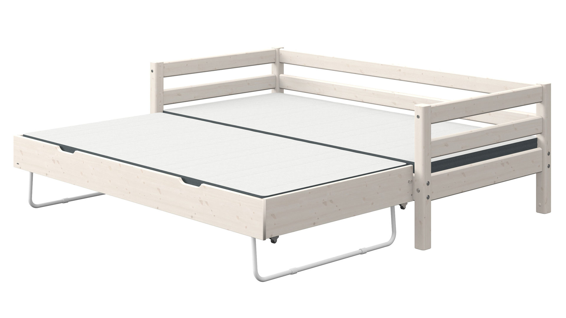 Einzelbett Flexa aus Holz in Weiß FLEXA Classic Bett mit Absturzsicherung und Ausziehbett 90x200 cm Kiefer weiss lasiert
