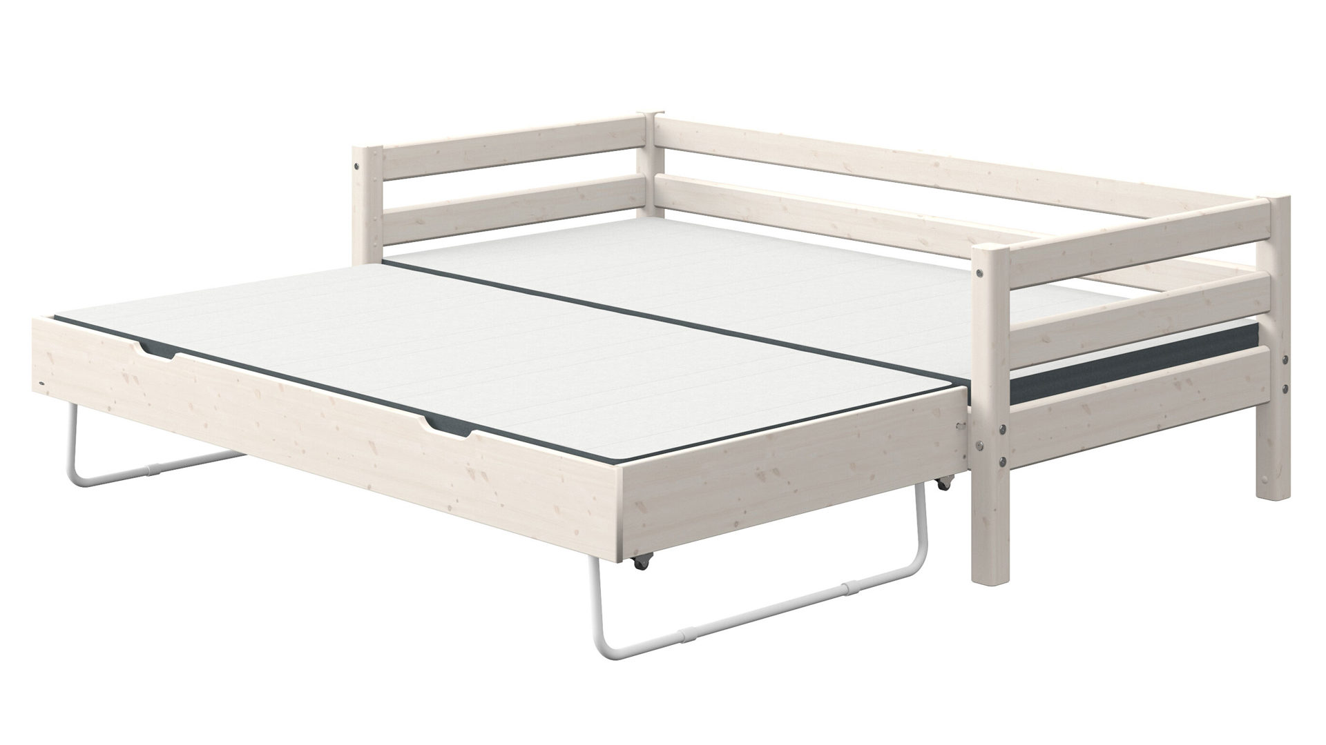 Einzelbett Flexa aus Holz in Weiß FLEXA Classic Bett mit Absturzsicherung und Ausziehbett 90x200 cm Kiefer weiss lasiert