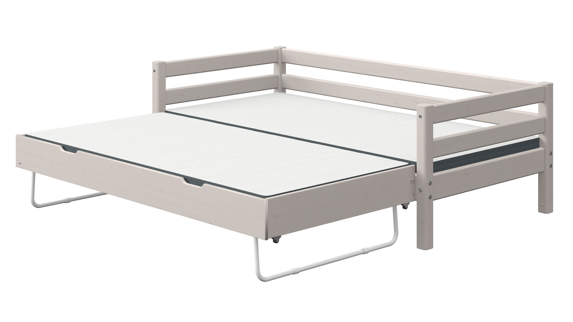 Einzelbett Flexa aus Holz in Hellgrau FLEXA Classic Bett mit Absturzsicherung und Ausziehbett 90x200 cm Kiefer grau lasiert