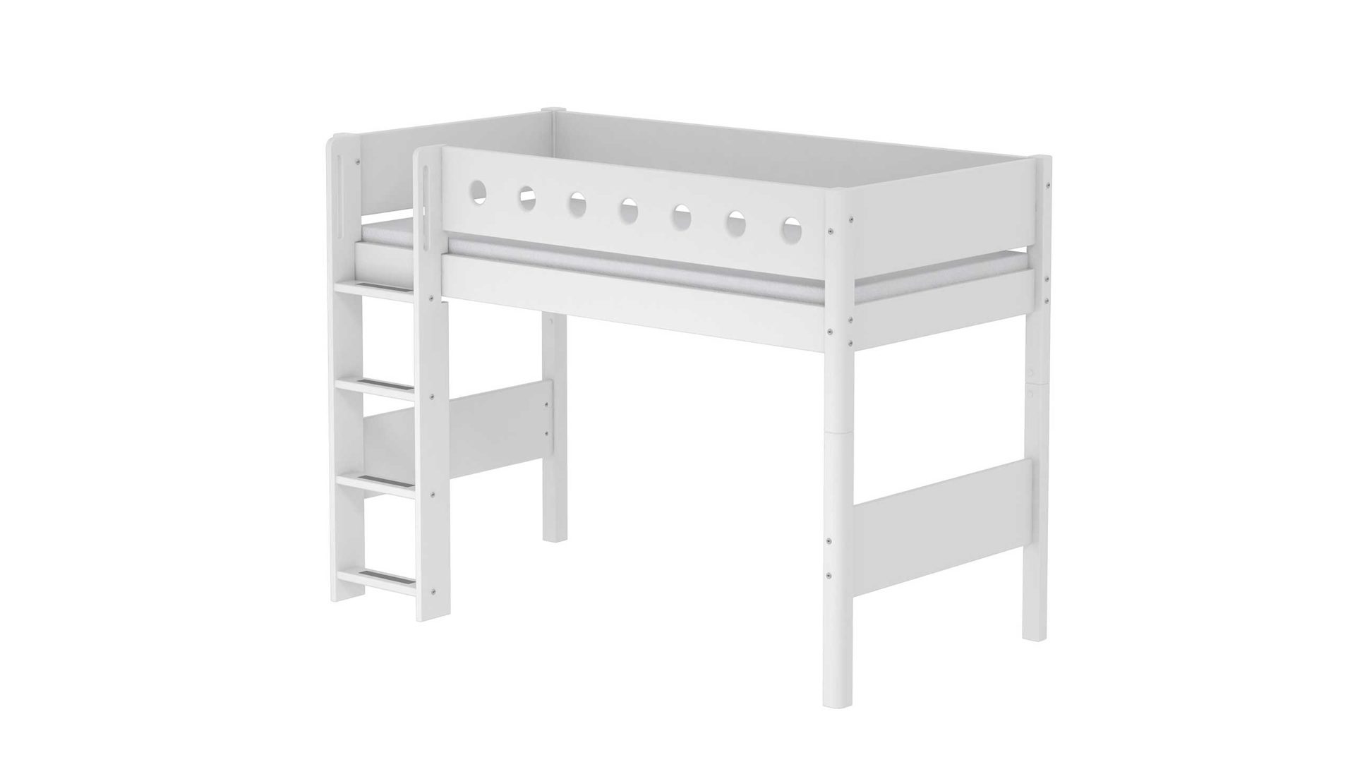 Einzelbett Flexa aus Holz in Weiß FLEXA White Mittelhohes Bett mit senkrechter Leiter 90x200 cm weiß - weiß