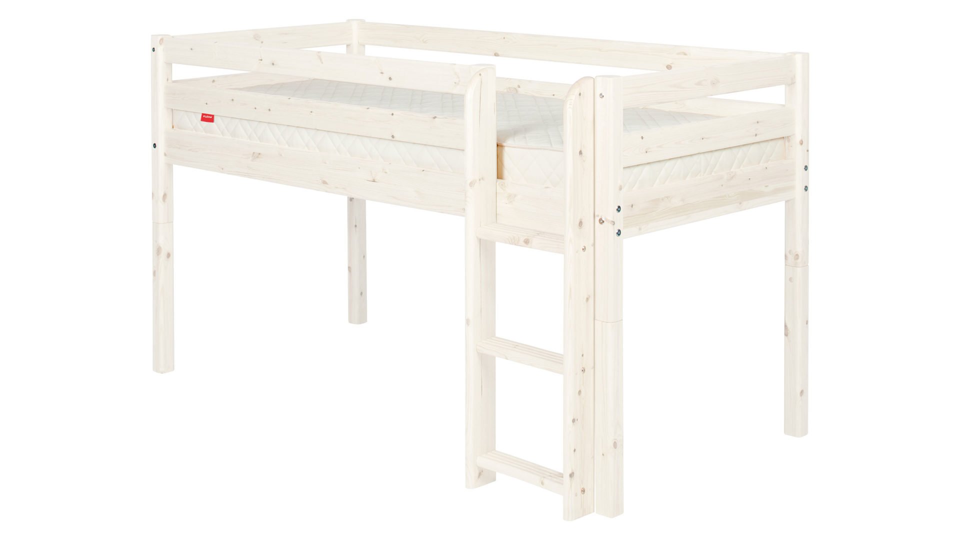 Einzelbett Flexa aus Holz in Weiß FLEXA Classic halbhohes Bett 90x190 cm mit senkrechter Leiter Kiefer weiss lasiert