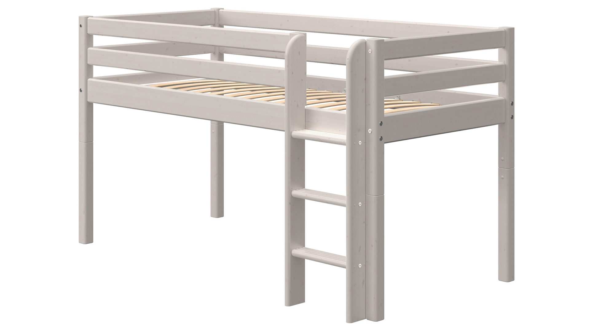 Einzelbett Flexa aus Holz in Hellgrau FLEXA Classic halbhohes Bett 90x200 cm mit senkrechter Leiter Kiefer grau lasiert