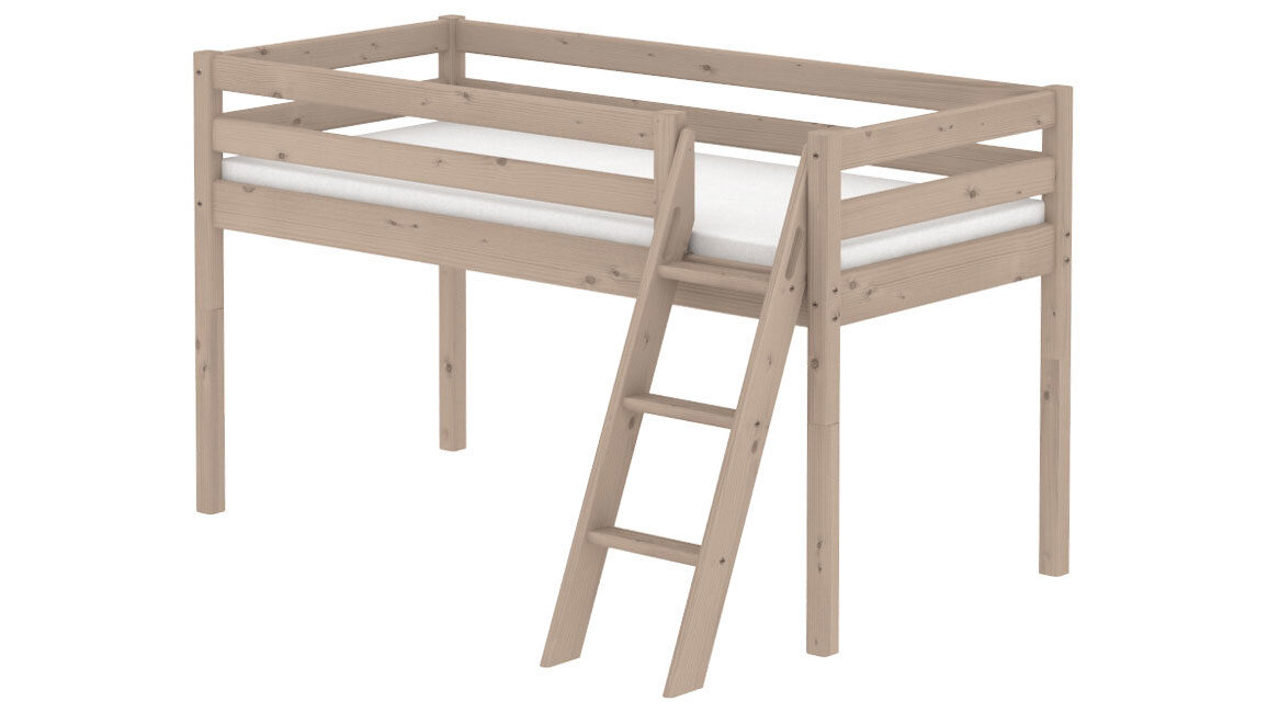 Einzelbett Flexa aus Holz in Braun FLEXA Classic halbhohes Bett 90x200 cm mit schräger Leiter Kiefer Terra