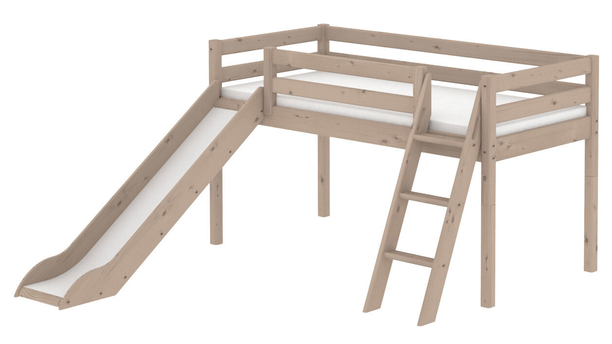 Einzelbett Flexa aus Holz MDF in Braun FLEXA Classic halbhohes Bett 90x200 cm mit Schrägleiter und Rutsche Kiefer Terra
