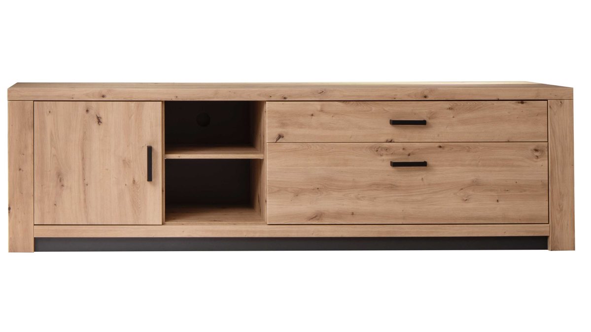 Lowboard Mca furniture aus Holz in Holzfarben Wohnprogramm Brüssel – Medien-Lowboard Balkeneiche & Anthrazit – eine Tür, zwei Schubladen, Länge ca. 220 cm