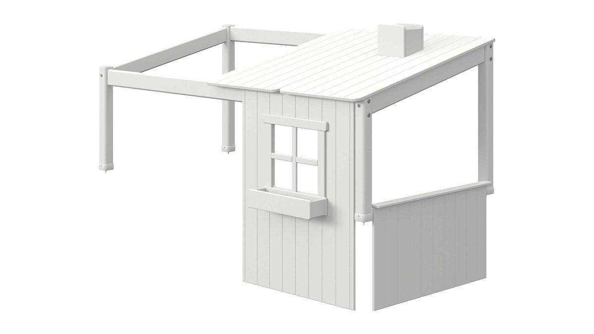 Einzelbett Flexa aus Holz in Weiß FLEXA Classic-Haus Größe 1-2  für Classic Einzelbett + halbhohes Bett 90x190 cm, Kiefer weiß lasiert