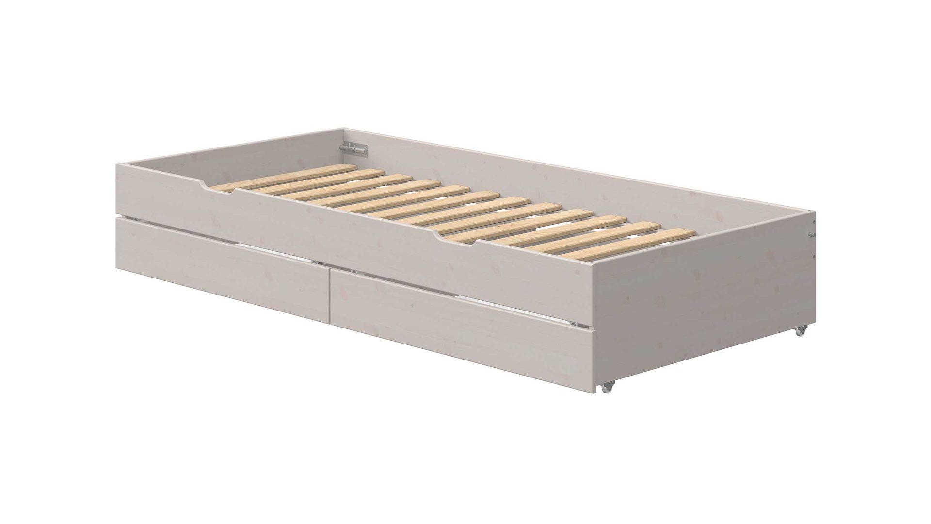 Einzelbett Flexa aus Holz in Grau FLEXA Classic Ausziehbett mit 2 Schubladen - Länge 186 Kiefer grau lasiert