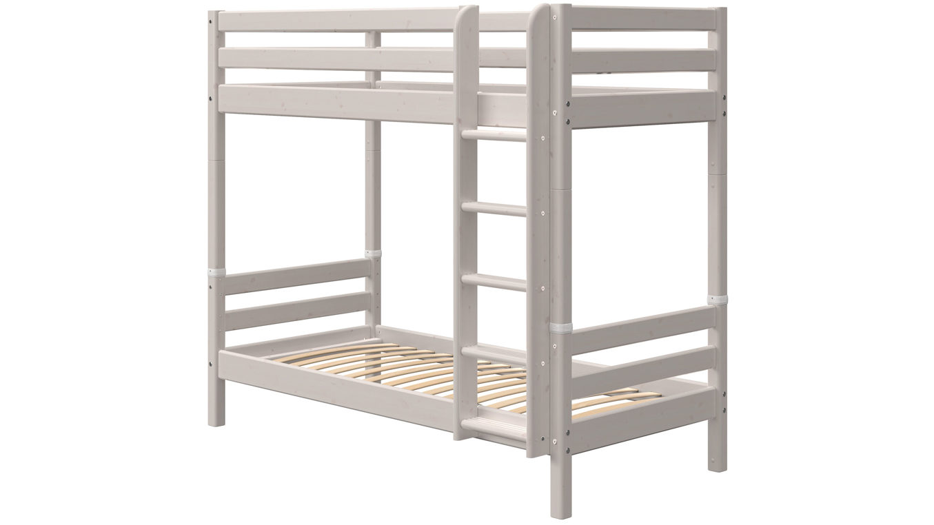 Einzelbett Flexa aus Holz in Hellgrau FLEXA Classic Etagenbett 90x200 cm mit senkrechter Leiter und extra Höhe Kiefer grau lasiert