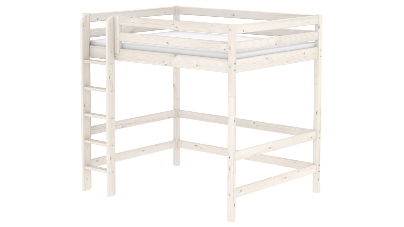 Einzelbett Flexa aus Holz in Weiß FLEXA Classic Hochbett Bett 140x200 cm mit senkrechter Leiter Kiefer weiss lasiert