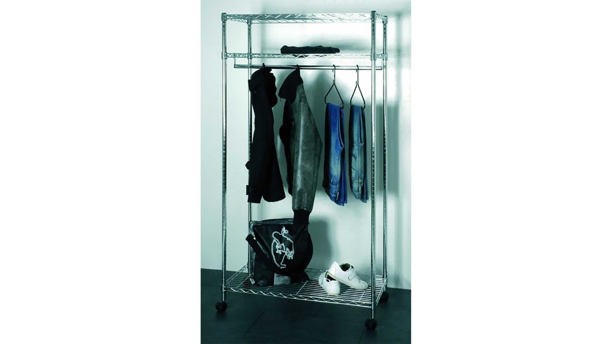 Rollgarderobe Haku aus Metall in Silber HAKU stabile Rollgarderobe mit Stange verchromt