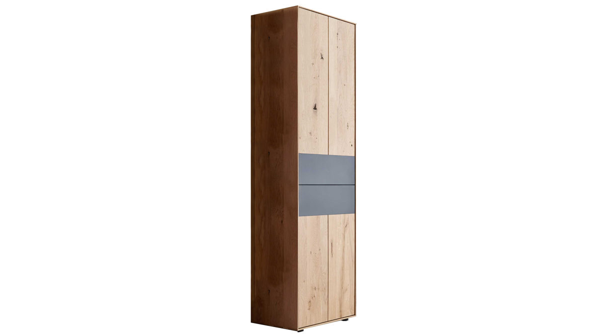Garderobenschrank Hartmann aus Holz in Holzfarben hartmann Garderobenprogramm Runa - Stauraumschrank Kerneiche & anthrazitfarbenes Metall - eine Tür, rechts