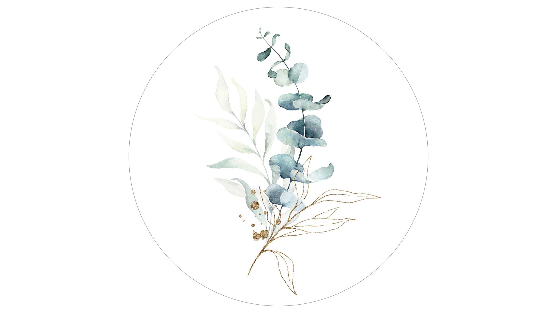 Kunstdruck Pro®art bilderpalette aus Glas in Blau PRO®ART Kunstdruck Green & Golden Flowers III Motiv Eykalyptus – Durchmesser ca. 20 cm