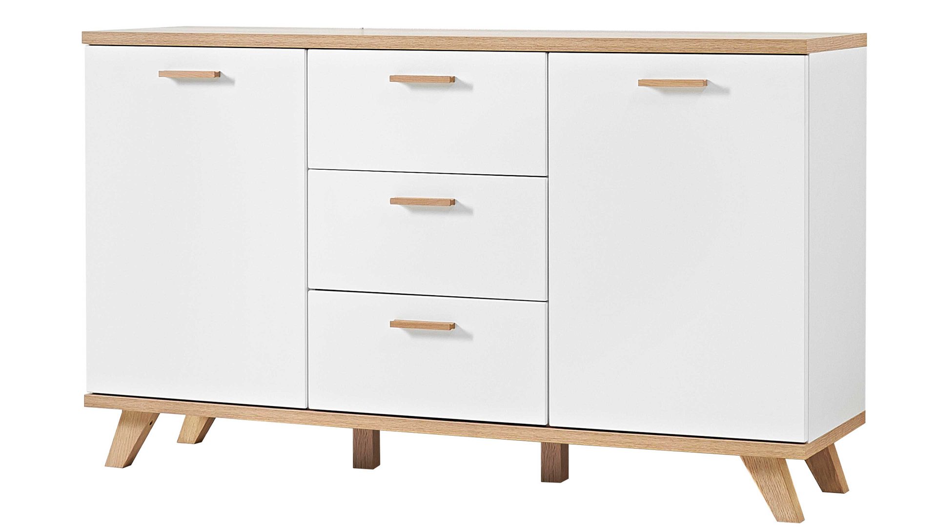 Sideboard Germania aus Holz in Weiß Sideboard Oslo Mattweiß & Sanremo Eiche - zwei Türen, drei Schubladen