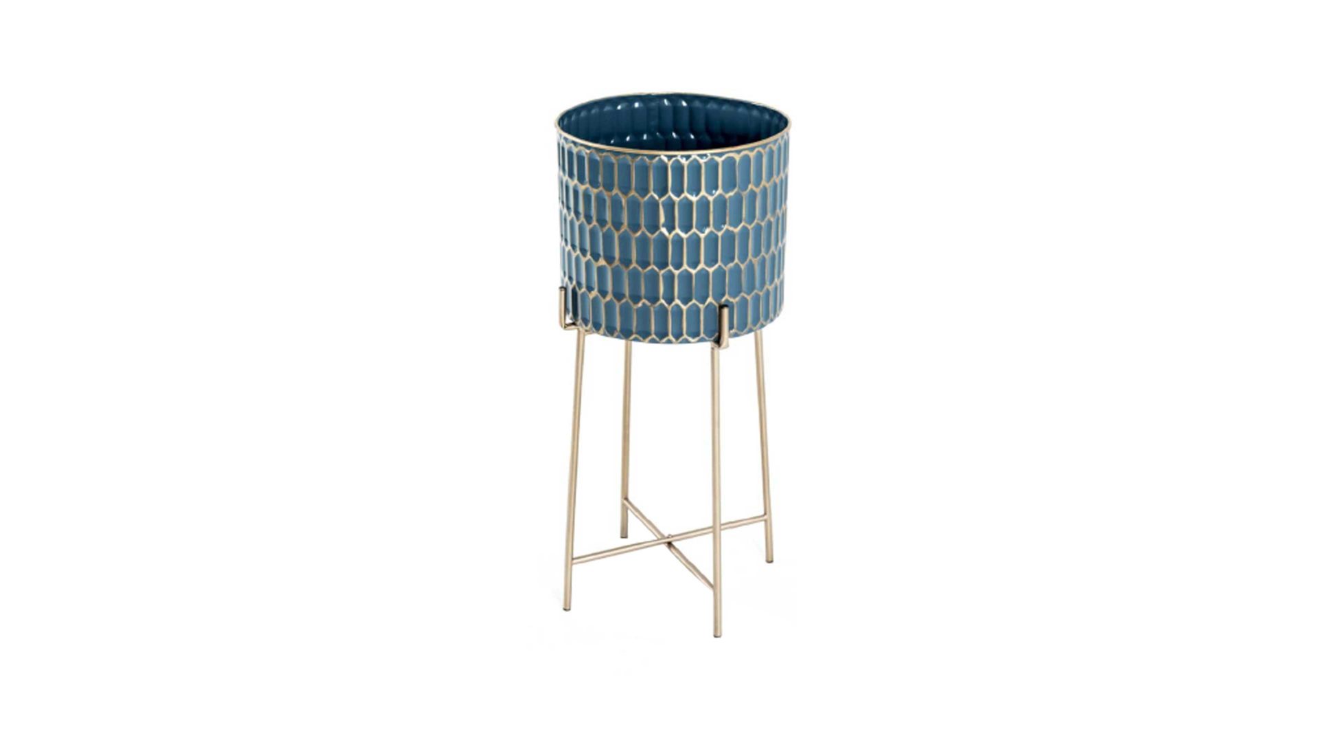 Blumensäule Haku aus Metall in Blau Blumensäule Türkis & Gold - Höhe ca. 70 cm