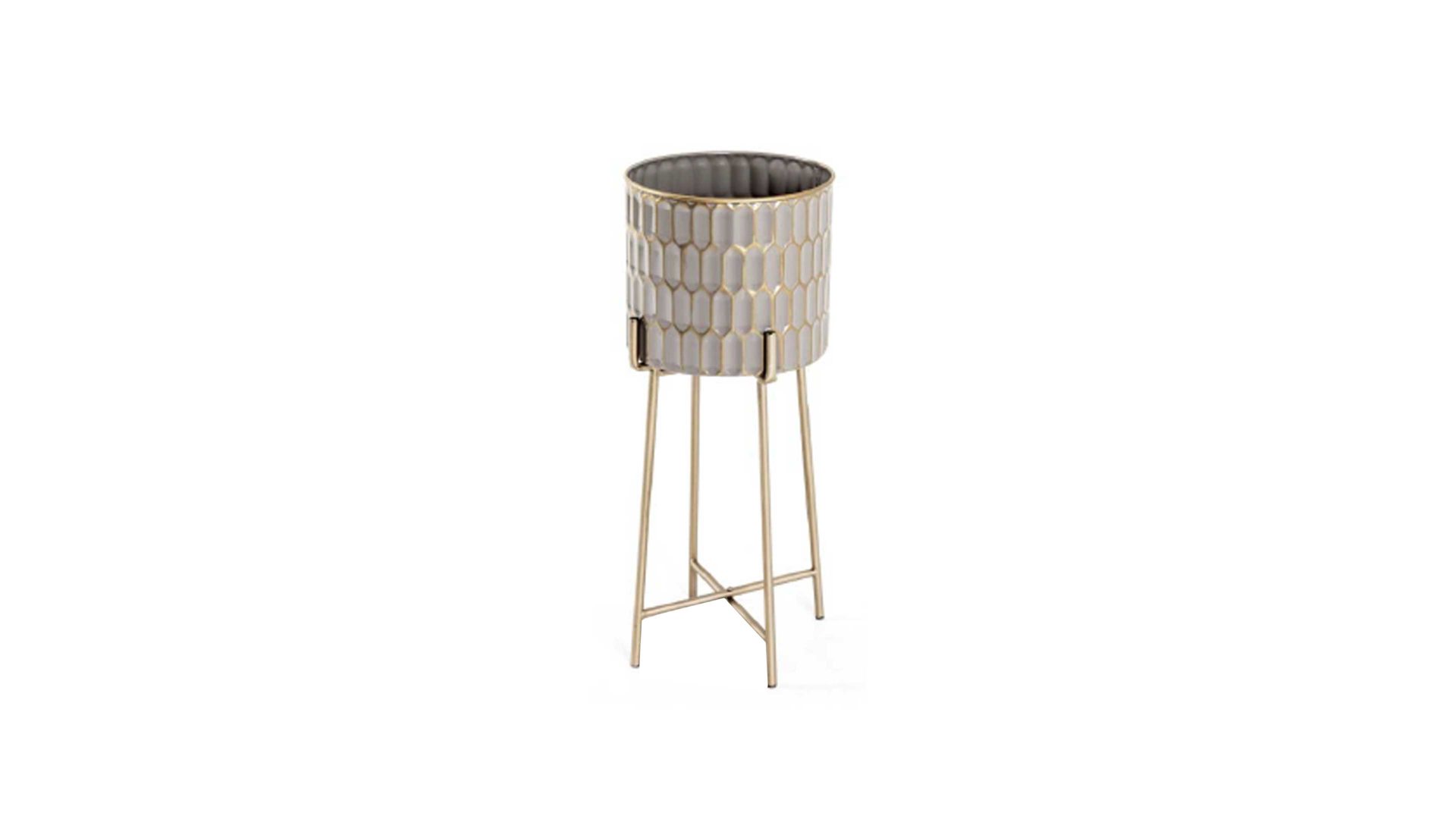 Blumensäule Haku aus Metall in Hellgrau Blumensäule Taupe & Gold - Höhe ca. 59 cm