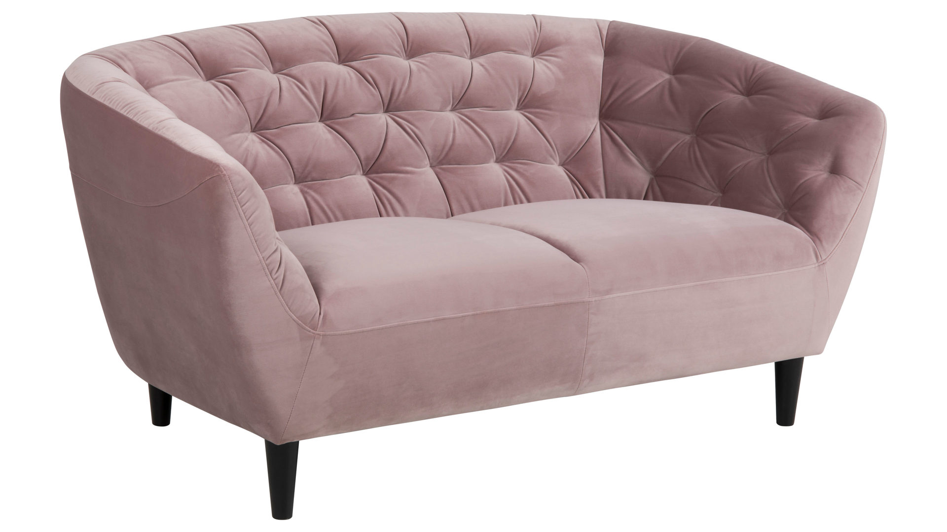 Zweisitzer Actona group a/s aus Stoff in Pink Zweisitzer-Sofa als bequemes Polstermöbel pastellrosa Samt Vic 18 & schwarze Holzfüße, Breite ca.  150 cm