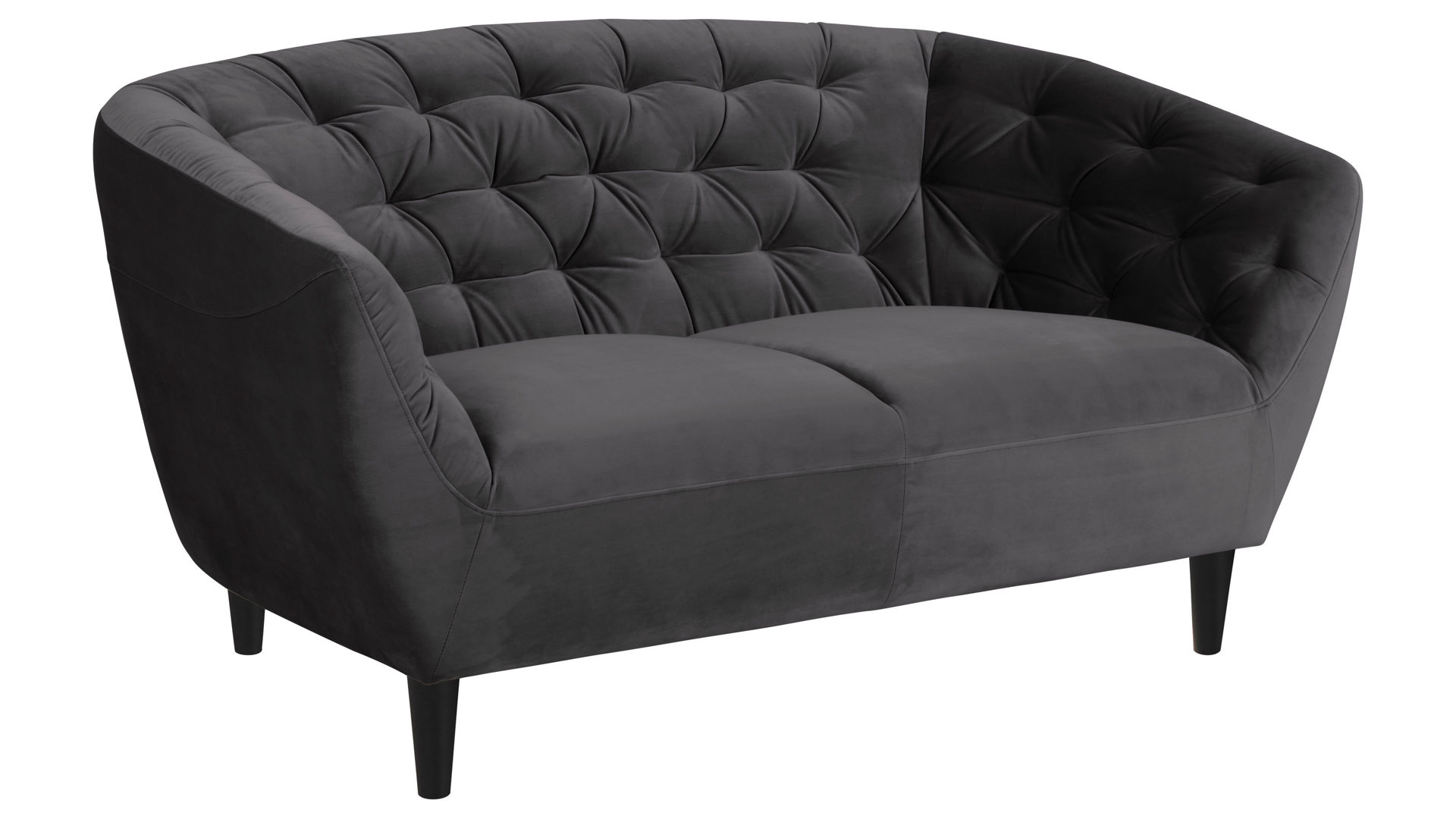 Zweisitzer Actona group a/s aus Stoff in Dunkelgrau Zweisitzer-Sofa als bequemes Polstermöbel dunkelgrauer Samt Vic 28 & schwarze Holzfüße, Breite ca.  150 cm