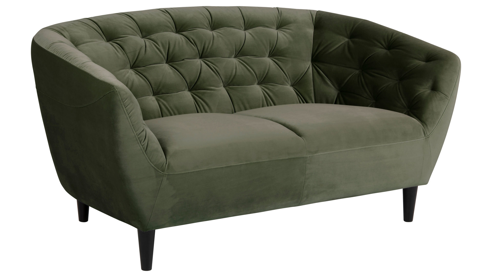 Zweisitzer Actona group a/s aus Stoff in Dunkelgrün Zweisitzer-Sofa als bequemes Polstermöbel waldgrüner Samt Vic 18 & schwarze Holzfüße, Breite ca.  150 cm