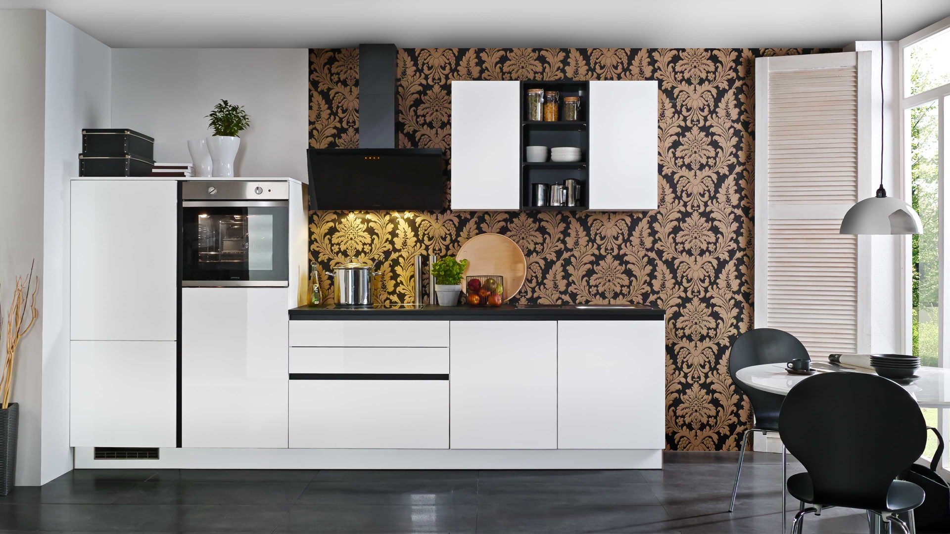 Einbauküche Express küchen® aus Holz in Schwarz EXPRESS KÜCHEN® Einbauküche Star mit privileg-Geräten Weiß - Länge ca. 335 cm