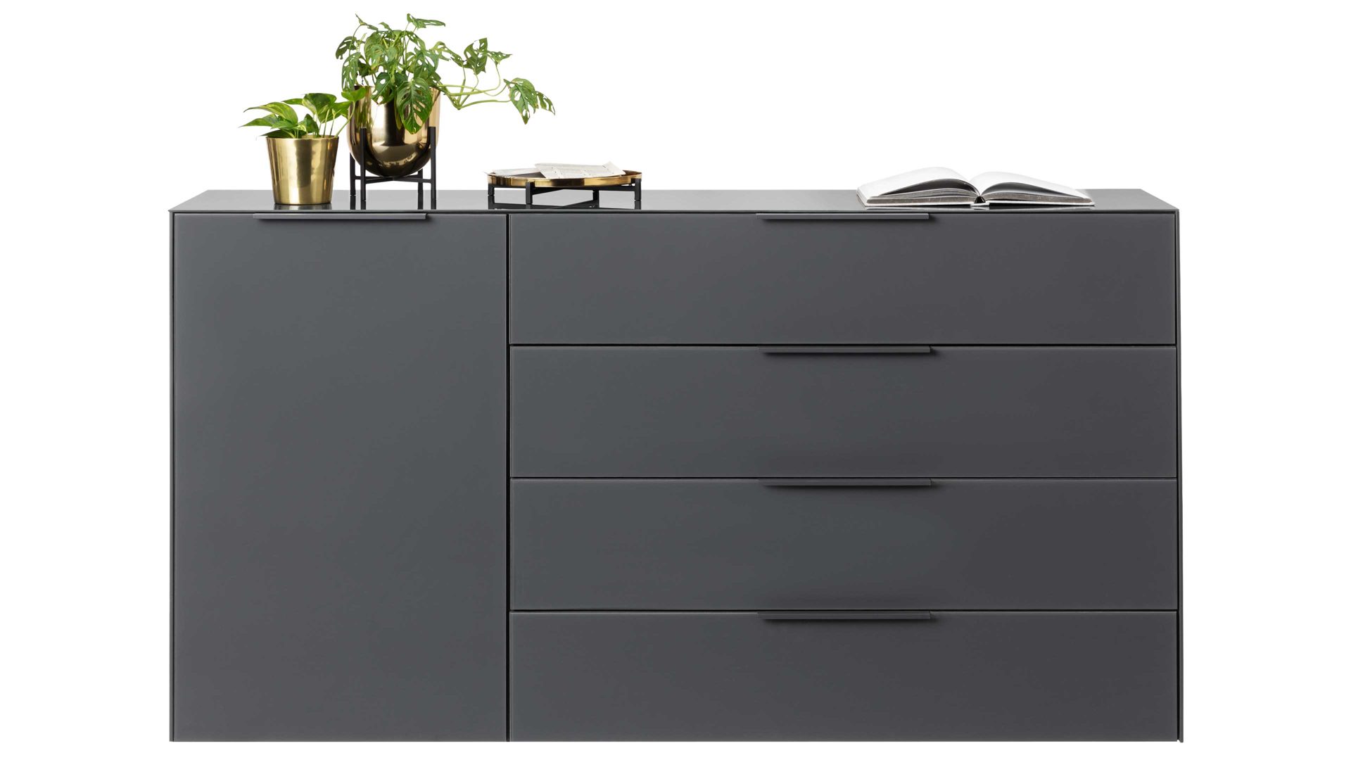Sideboard Mäusbacher aus Holz in Anthrazit Wohnprogramm Max Box - Sideboard Anthrazit - eine Tür, vier Schubladen, Breite ca. 109 cm