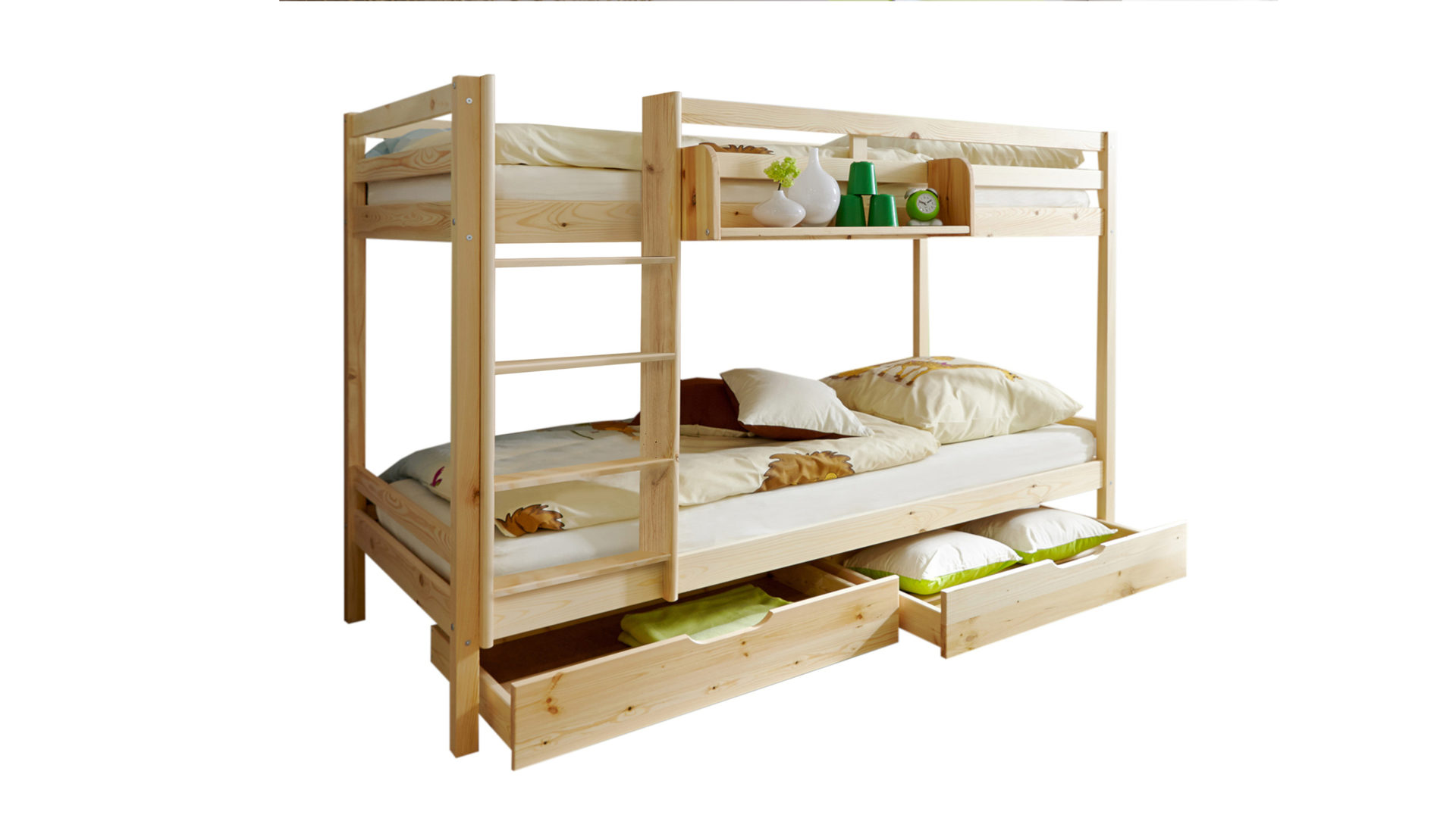 Etagenbett Mvh ticaa aus Holz in Holzfarben TiCAA Etagenbett RENE mit Leiter, Bettgestell Kiefer massiv natur - ca. 98 x 141 x 206 cm