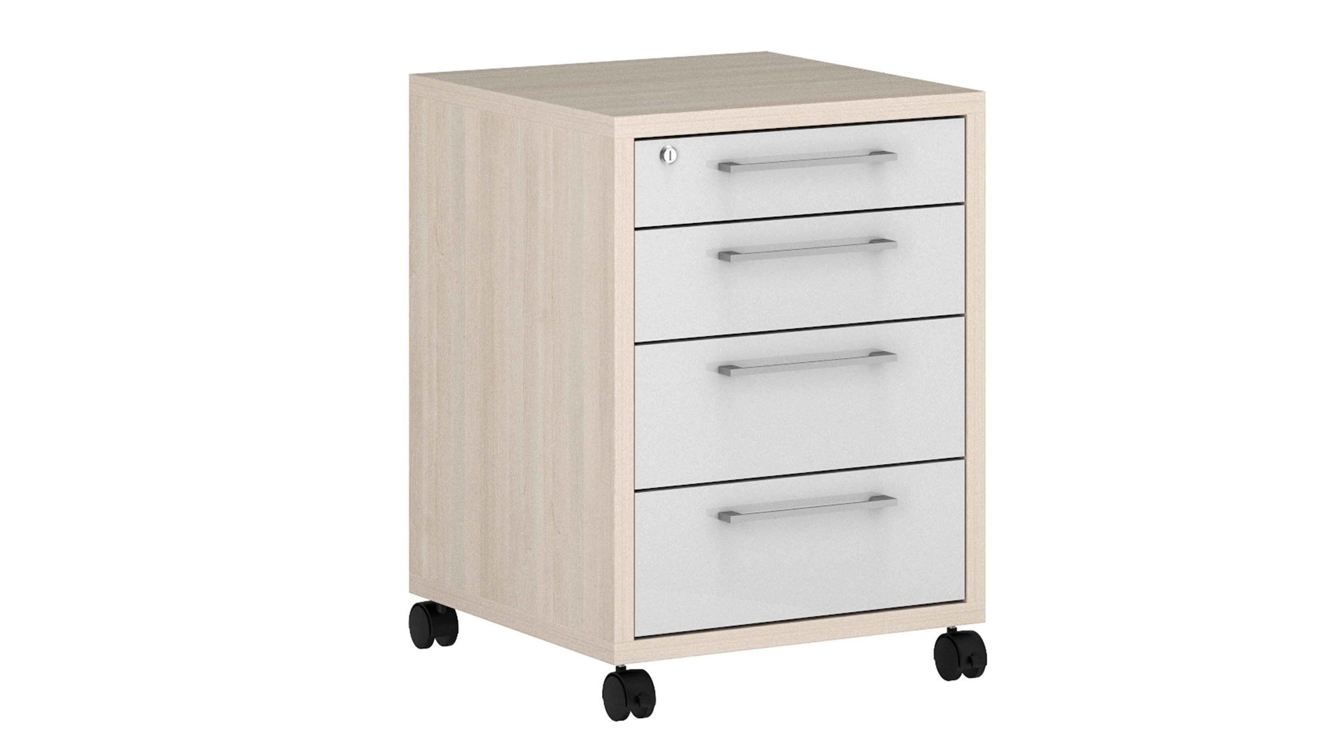 Rollcontainer Maja möbel aus Holz in Holzfarben MAJA MÖBEL Büroprogramm Homebase - Rollcontainer Hochglanz Weiß & Scandic Wood - vier Schubladen