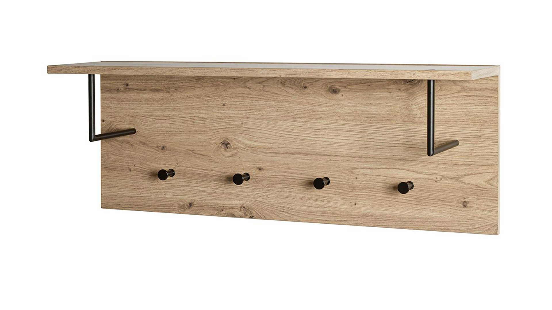 Wandgarderobe Haku aus MDF in Holzfarben Wandgarderobe Artisan Eiche & schwarzes Metall, mit Ablage - ca. 80 x 30 cm