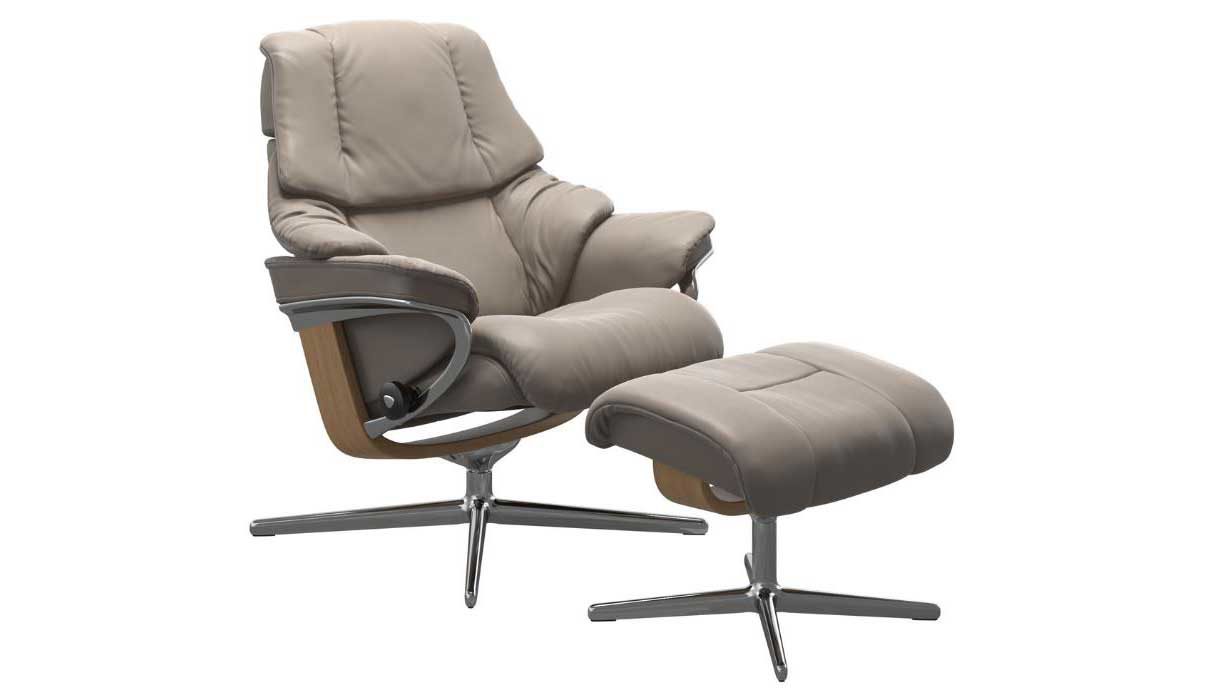 Sessel Ekornes aus Leder in Braun Stressless RENO S Cross Relax-Sessel und Hocker Leder Small, Leder Paloma 09444 Dark Mushroom