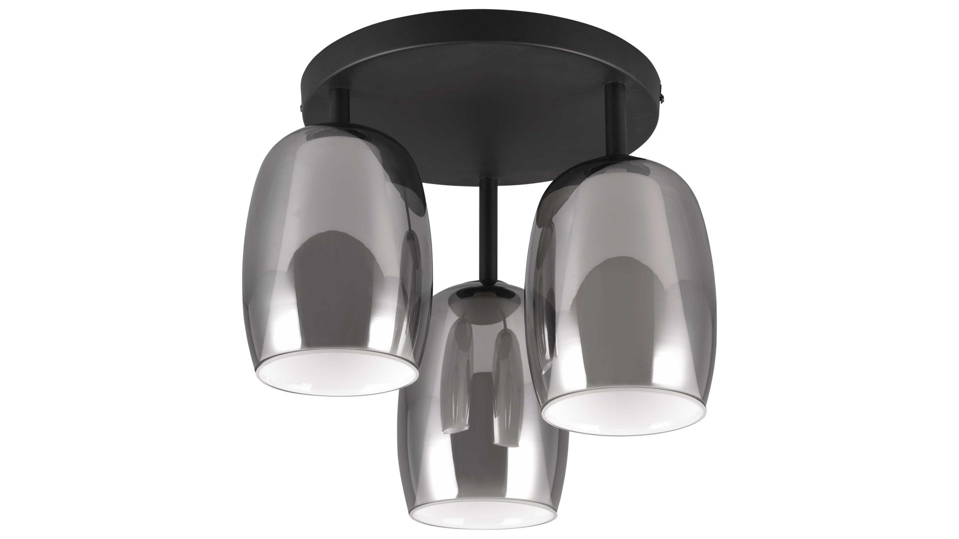 Deckenleuchte Trio leuchten aus Glas in Grau TRIO Leuchten Serie Barret - Deckenlampe Rauchglas & weißes Glas - Durchmesser ca. 36 cm