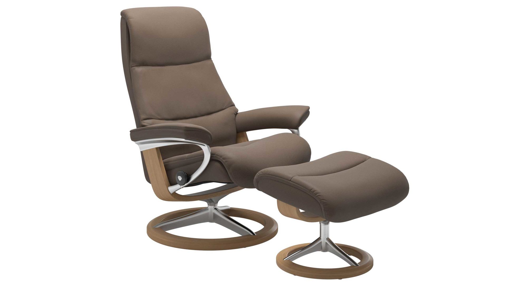 Sessel Ekornes aus Leder in Braun Holzfarben Stressless VIEW M Signature Relax-Sessel und Hocker Leder Signature Eiche, Medium, Leder Batick Mole