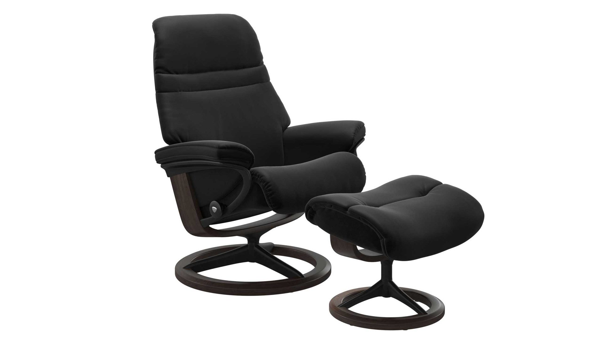 Relaxsessel Ekornes aus Aluminium Holz Leder in Schwarz Stressless Sunrise M Signature Relaxsessel und Hocker Leder Paloma black, Gestell und Base schwarz