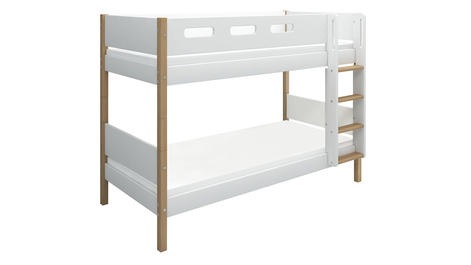Etagenbett Flexa® aus Holz in Weiß FLEXA® Kindermöbel Serie Nor - Etagenbettgestell Weiß & Eiche - Liegefläche ca. 90 x 200 cm