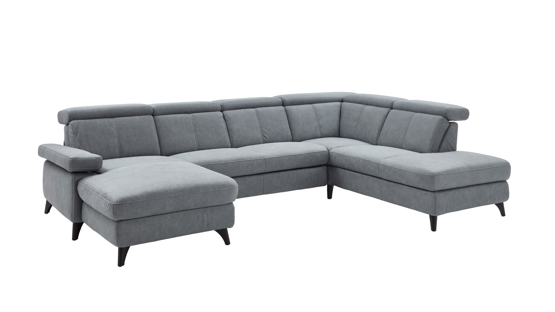 Ecksofa Steinpol polsteria aus Metall Stoff in Hellgrau STEINPOL Eckkombination Relaxa 10.0 Polstergarnitur Stoff Deluxe light grey & Metallfuß schwarz - ca. 172 x 333 x 228 cm